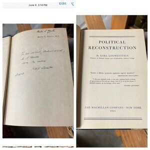 Vtg Signed By Author Political Reconstruction Hardcover 1946 by Karl Loewenstein